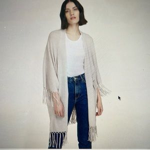 Autumn cashmere grey rib fringed throw. 100% cashmere, ultra thin